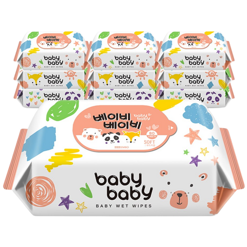 베이비베이비 소프트 80매 10팩 리필형 아기물티슈, 52g, 10개