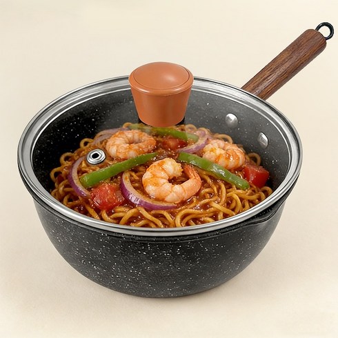 YONIVI 라면 냄비 세라믹 편수 냄비 (인덕션 사용 가능), 블랙, 18cm